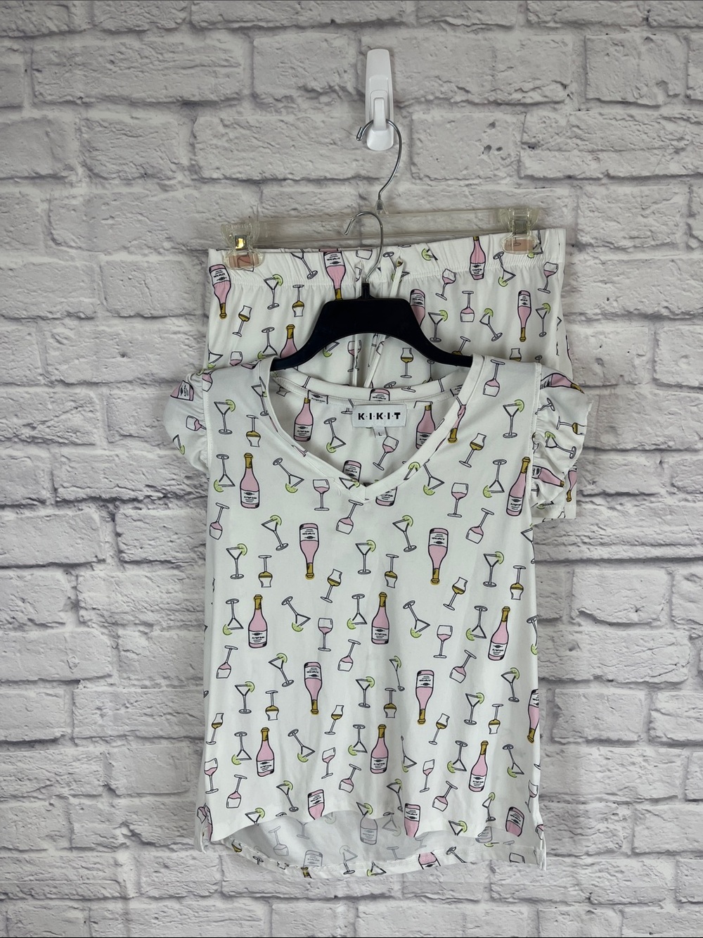 Kikit cocktail wine martini glass soft loungewear pajama set size large